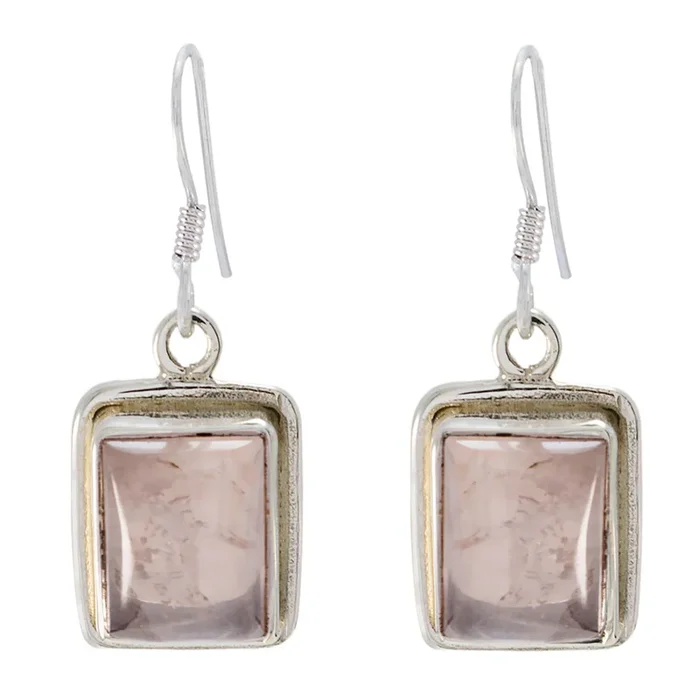 Rose Quartz Mexican Freya Solitaire Dangle Pink Sterling Silver Earring