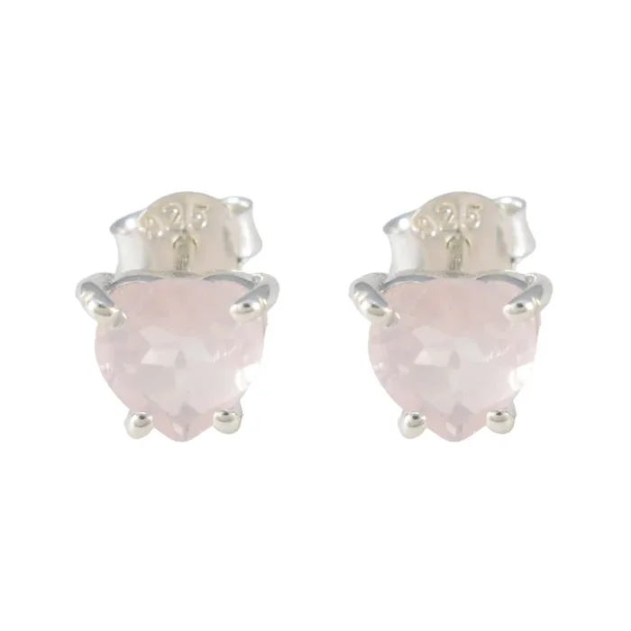 Rose Quartz Spanish Isabella Solitaire Stud Pink Silver Earring