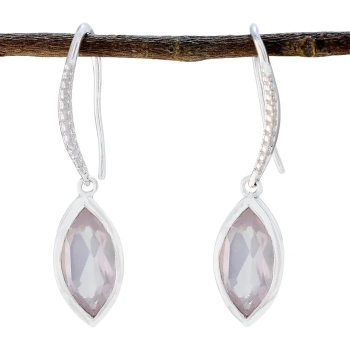 Rose Quartz Spanish Pauline Solitaire Dangle Pink 925 Silver Earring