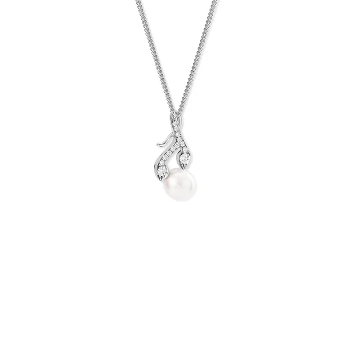 Rosemary Necklace Pendant 18ct White Gold – Pearl & Diamond