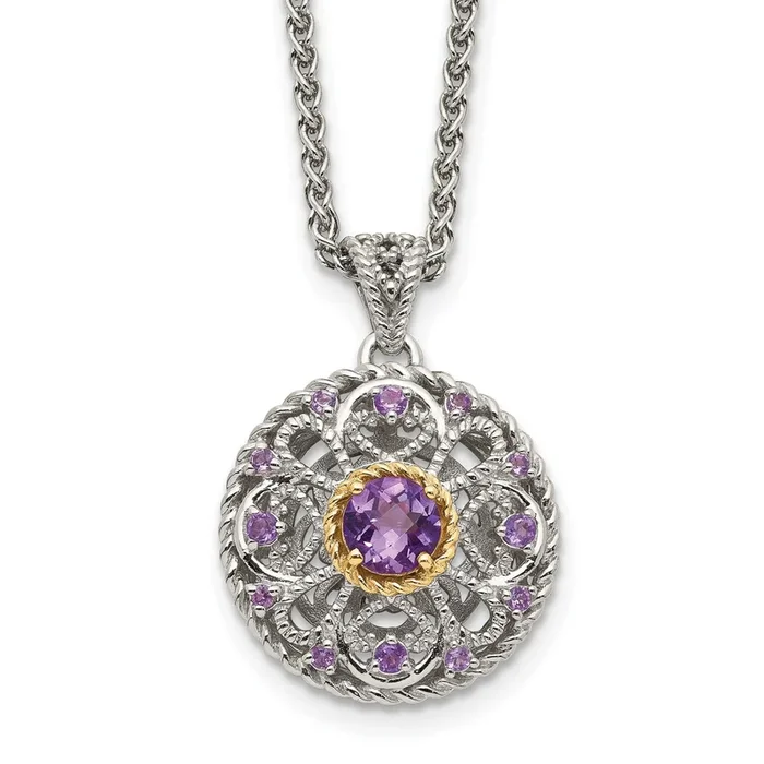 Round Amethyst Filigree 18-inch Pendant in Sterling Silver