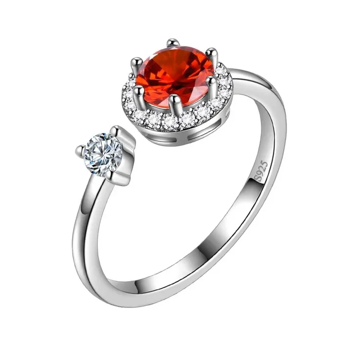 Round Birthstone January Garnet Ring Women Girls Jewelry Birthday Gift Sterling Silver