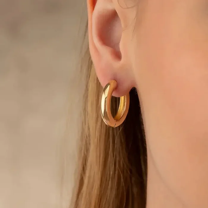 Round Hoop Huggies Earrings 14K Solid Gold | Minimalist Simple Huggy Hoops for Everyday Wear in 10 mm, 11 mm, 13 mm, 15 mm Sizes