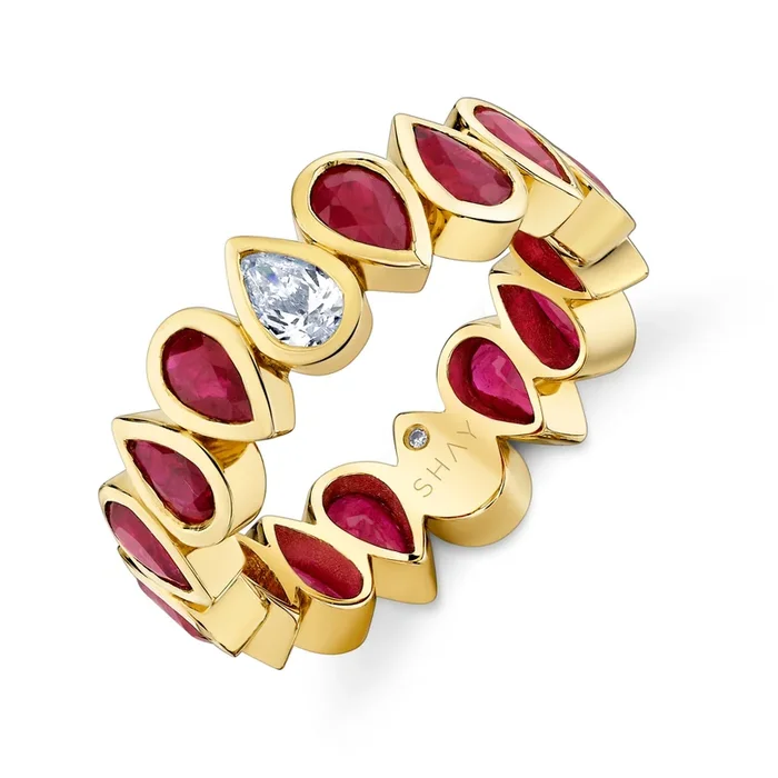 RUBY & DIAMOND PEAR BEZEL BAND