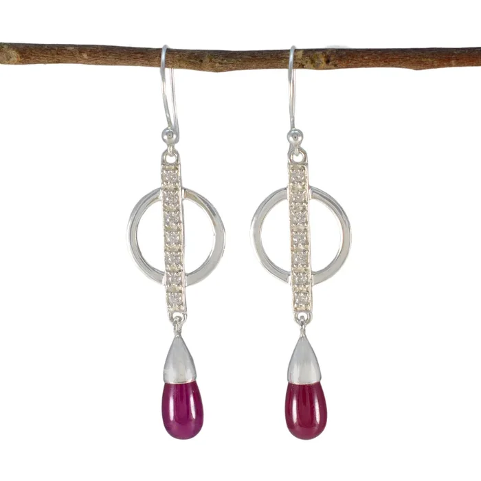 Ruby CZ American Mei multiple Dangle Red Silver Earring