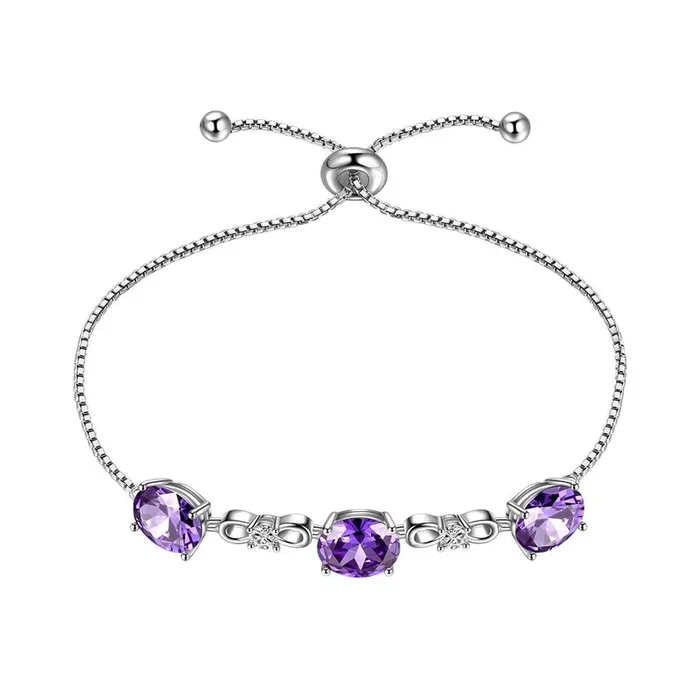Runder Geburtsstein Februar Amethyst Armband Damen Mädchen Schmuck Geburtstagsgeschenk Sterling Silber