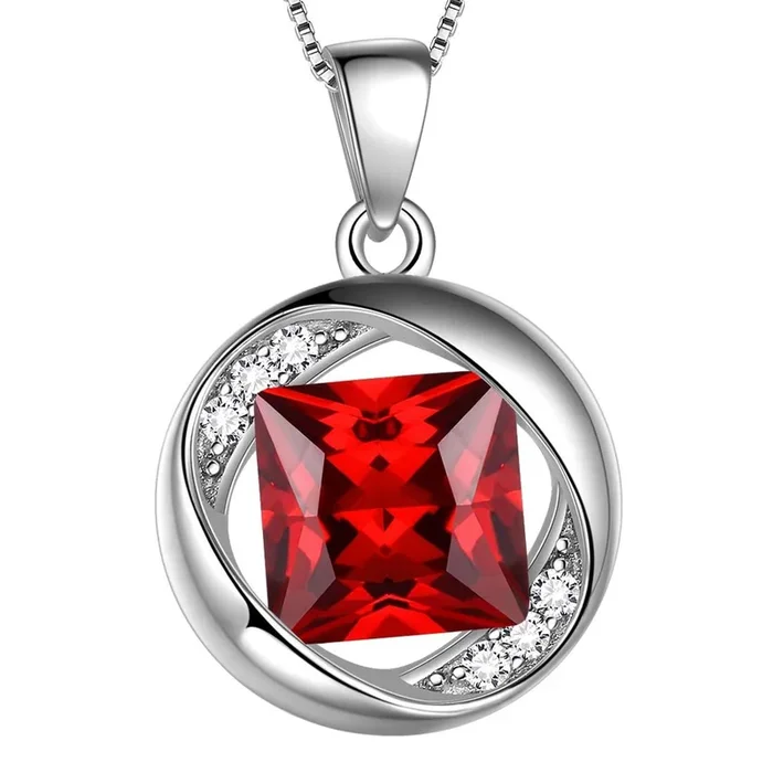 Runder Geburtsstein Januar Granat Halskette Anhänger Damen Mädchen Schmuck Geburtstagsgeschenk