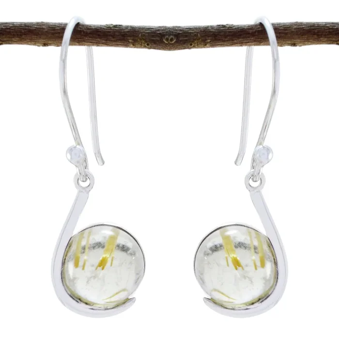 Rutile Quartz Italian Victoria Solitaire Dangle Yellow 92.5 Silver Earring