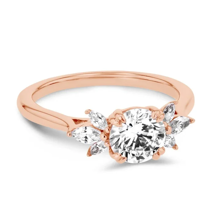 Saffron Lab Grown Diamond Flower Side Stone Engagement Ring