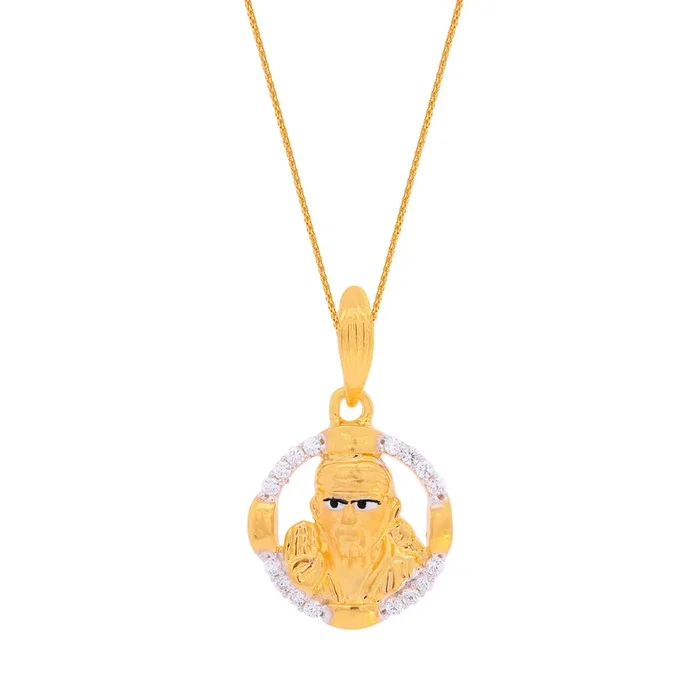 Sai Baba Minakari Pendant With CZ in 22K Gold