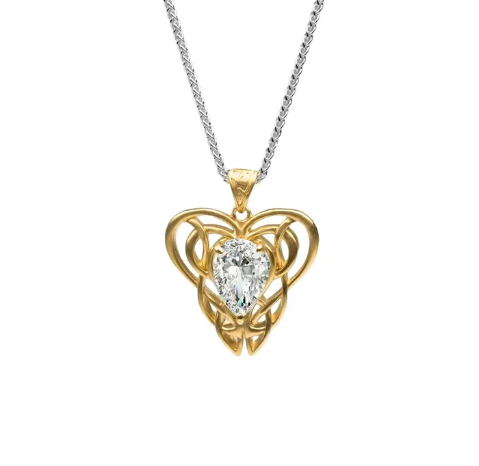 Sandblasted 10k Gold with White Moissanite Alchemy Heart Pendant
