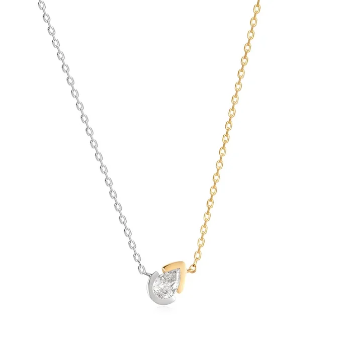 SANILIA | Two-Tone Bezel Pear Lab Grown Diamond Pendant Necklace