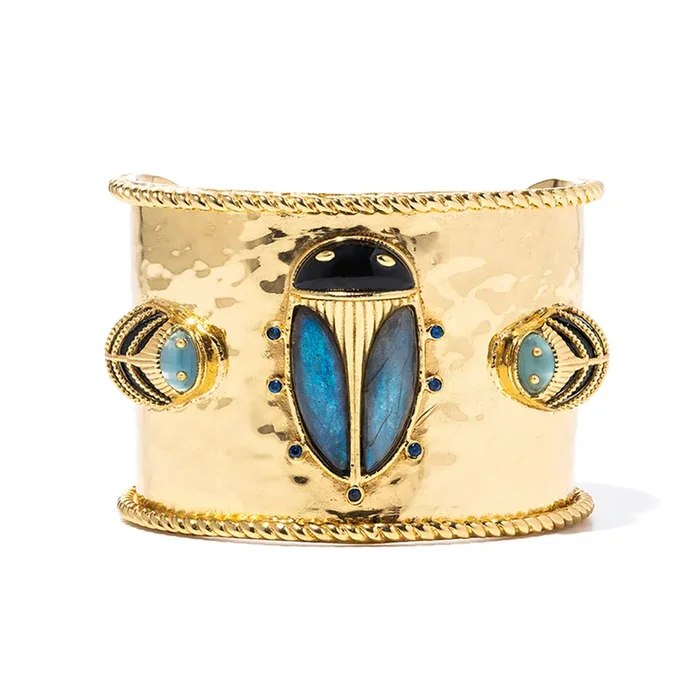 Scarab Grande Cuff – Blue Labradorite/Black Agate