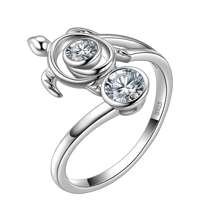Schildkröten-Geburtsstein-Diamantring für April, Damen- und Mädchen-Schmuck, Geburtstagsgeschenk, Sterlingsilber