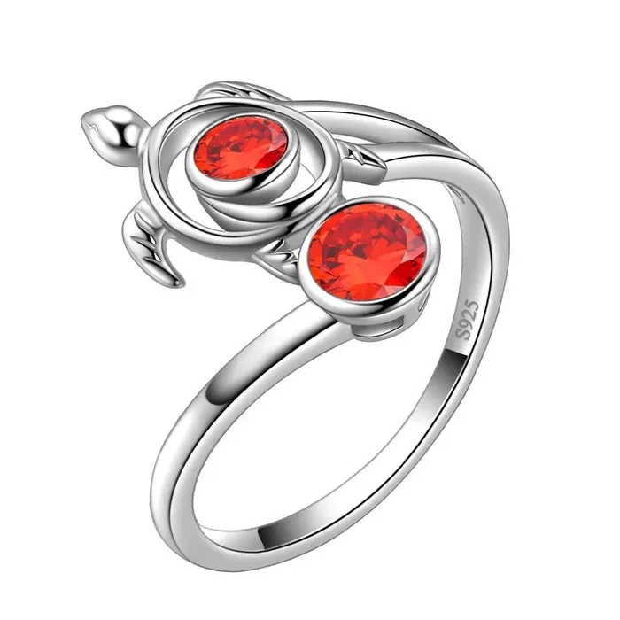 Schildkröten-Geburtsstein Januar-Granat-Ring für Damen und Mädchen, Schmuck, Geburtstagsgeschenk, Sterlingsilber