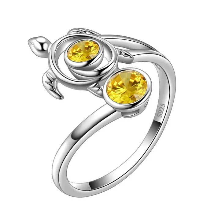 Schildkröten-Geburtsstein November Citrin Ring Damen Mädchen Schmuck Geburtstagsgeschenk Sterling Silber