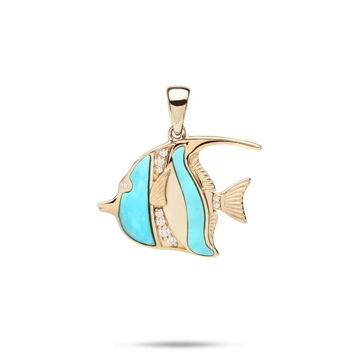 Sealife Angelfish Turquoise Pendant in Gold with Diamonds – 23mm