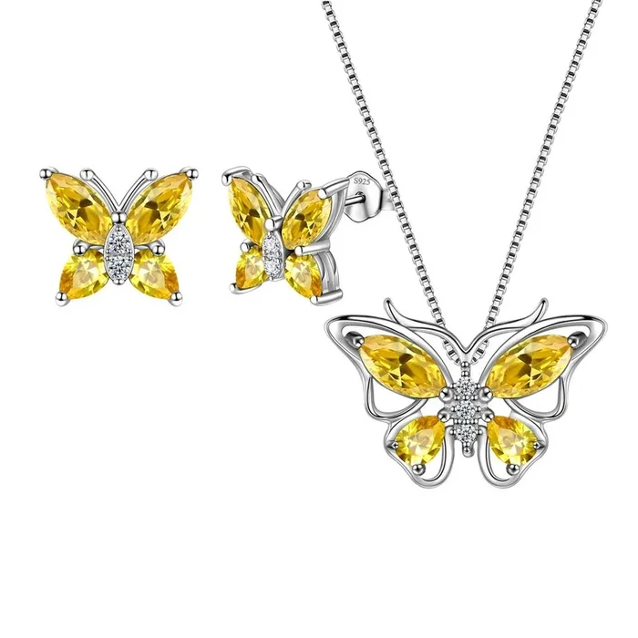 Set di gioielli con farfalla, pietra portafortuna di novembre, citrino, regalo di compleanno per donne e ragazze