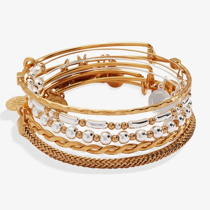 Set of 5 Two-Tone Textured Bangles