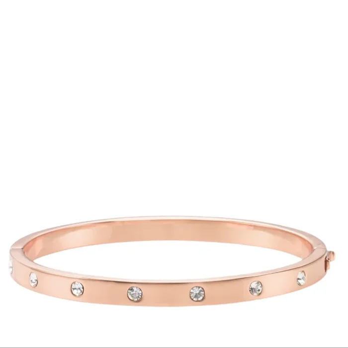 Set Stone Hinged Bangle in 18k Rose Gold Plating & Clear