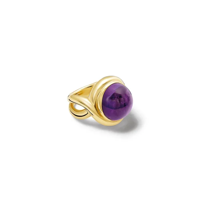 Severine Large Ring Yellow Gold – Cabochon Amethyst