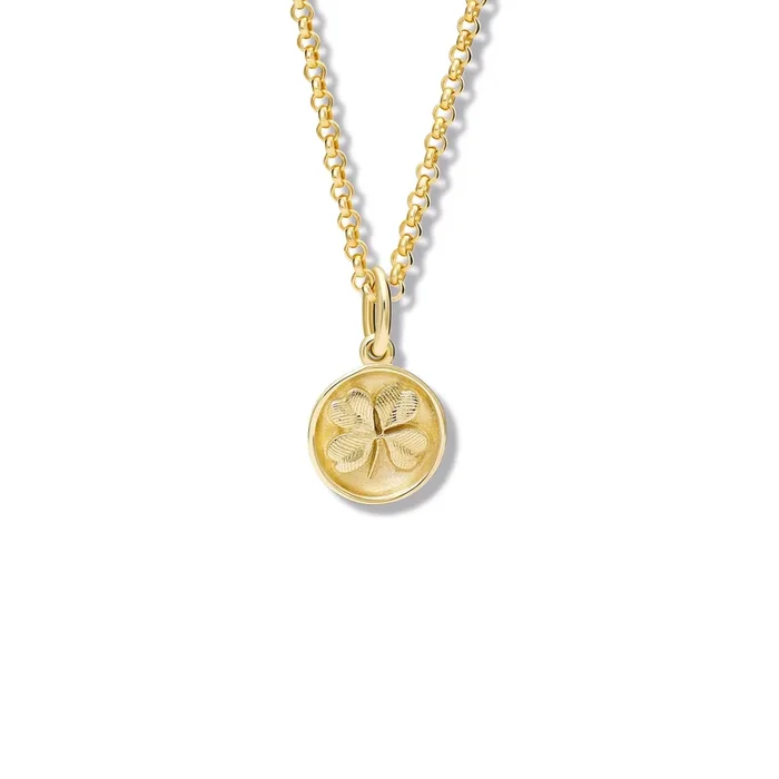 Shamrock Medallion Charm Pendant Yellow Gold
