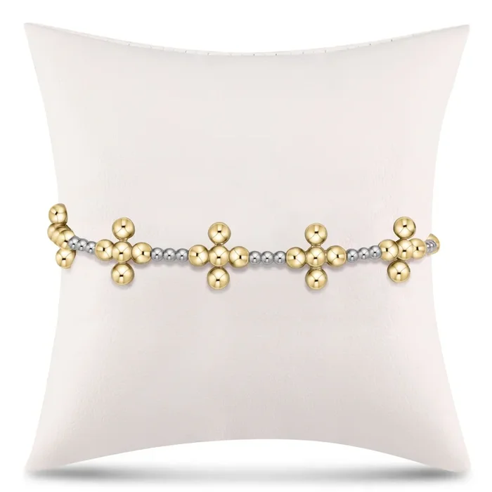 Signature Cross Sincerity Pattern Sterling 2.5mm Bead Bracelet – Classic Beaded Signature Cross Gold – 4mm Bead Gold