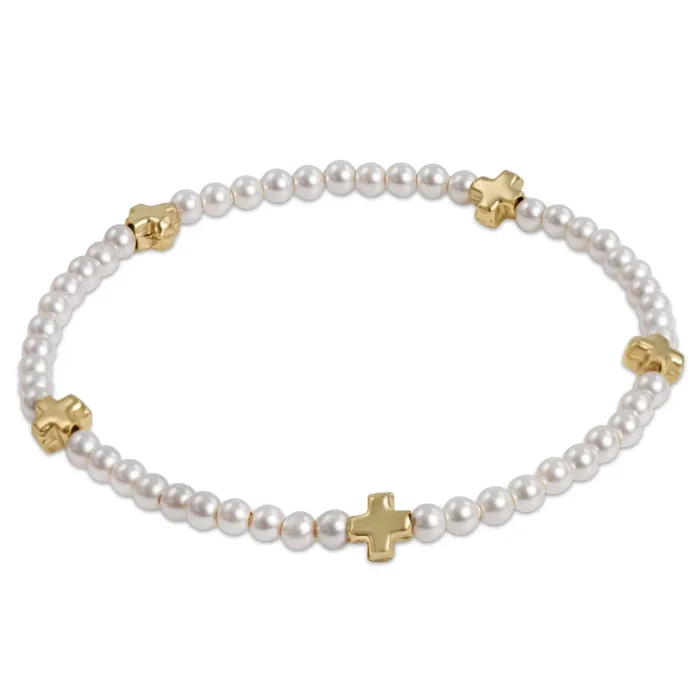Signature Cross Small Pearl Pattern 3mm Bead Bracelet – Gold