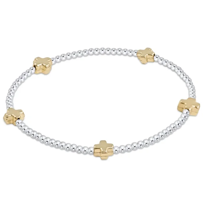 Signature Cross Small Sterling Mixed Metal Pattern 2mm Bead Bracelet – Gold