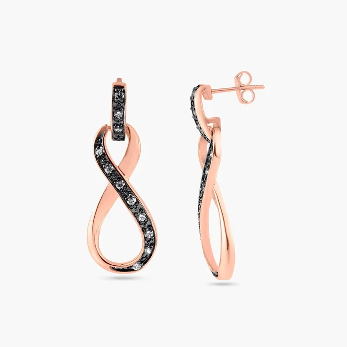 Silver 925 Black and Gold Rhodium Plated Ribbon CZ Dangling Earrings – BGE00254
