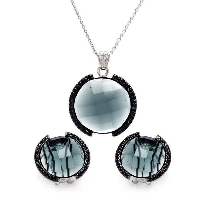 Silver 925 Black and Rhodium Plated Round CZ Set – STS00189