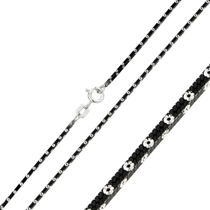 Silver 925 Black Rhodium Plated 4 Sided Snake Chain with White Dots – CH247A BLK
