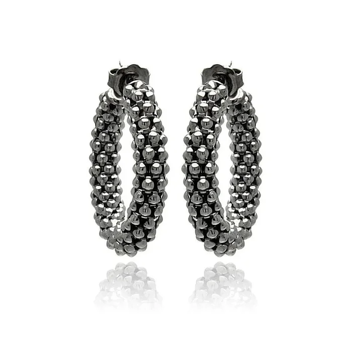 Silver 925 Black Rhodium Plated Italian Hoop Earrings – ITE00029BLK