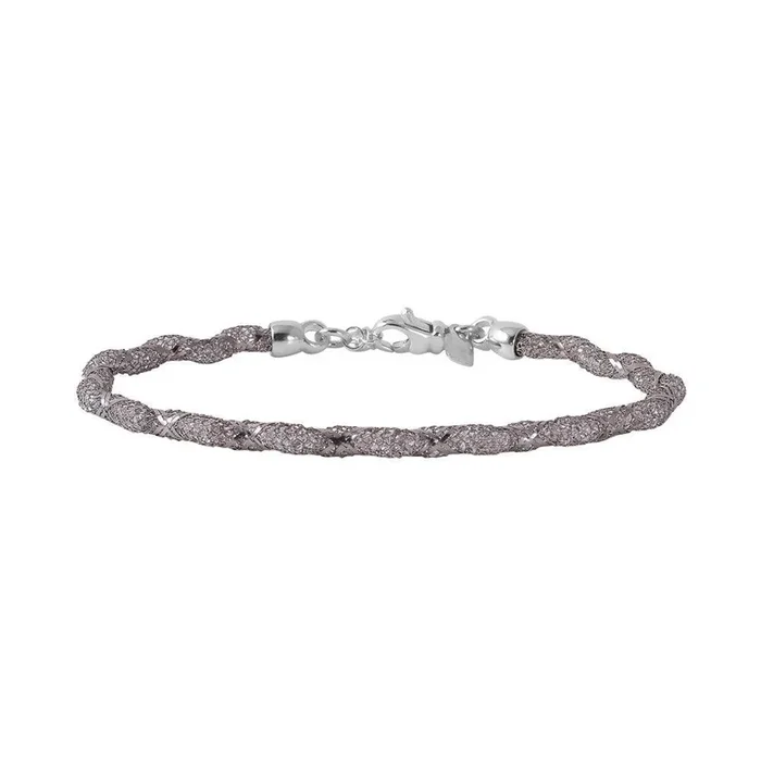 Silver 925 Black Rhodium Plated Mesh and Wrapped Embedded CZ Slim Italian Bracelet – ECB00095BL
