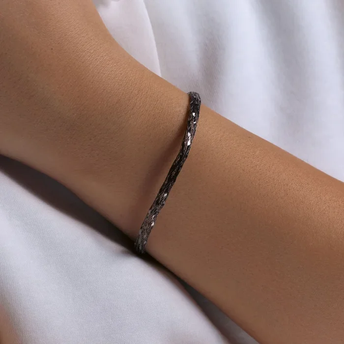Silver 925 Black Rhodium Plated Net Italian Bracelet – ITB00094BLK