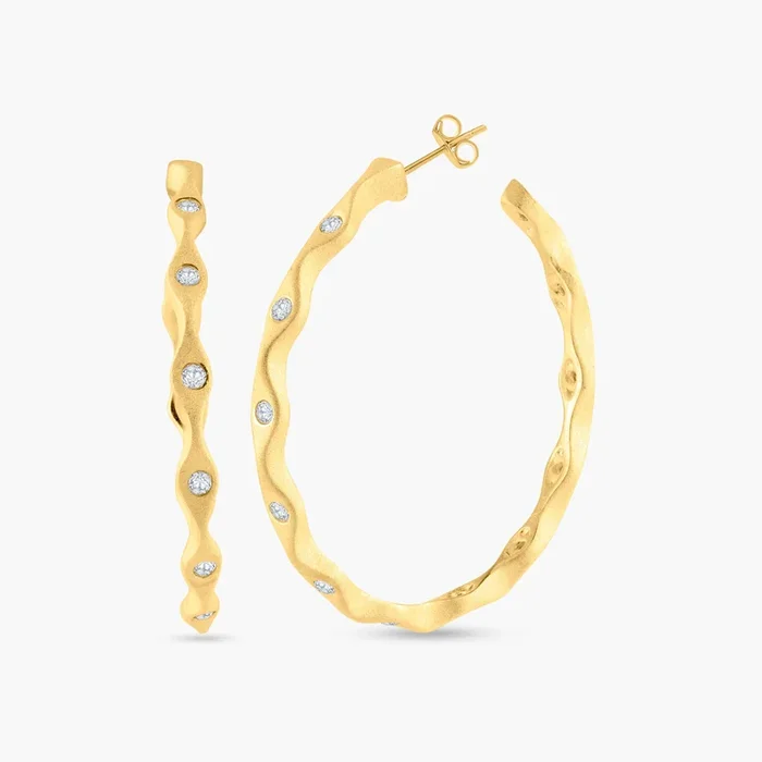 Silver 925 Gold Rhodium Plated Round Clear CZ Hoop Earrings – STE00780