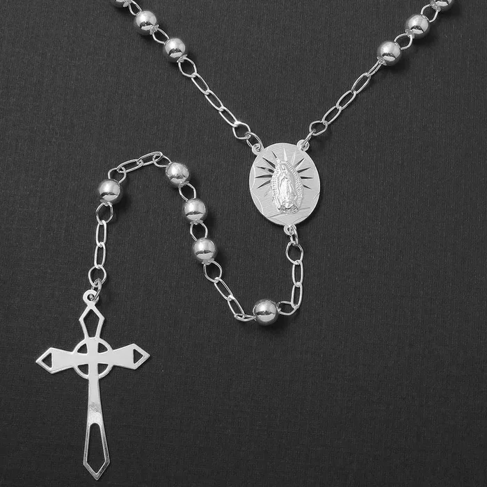 Silver 925 High Polished Cross Rosary 5mm – ROS18-5MM