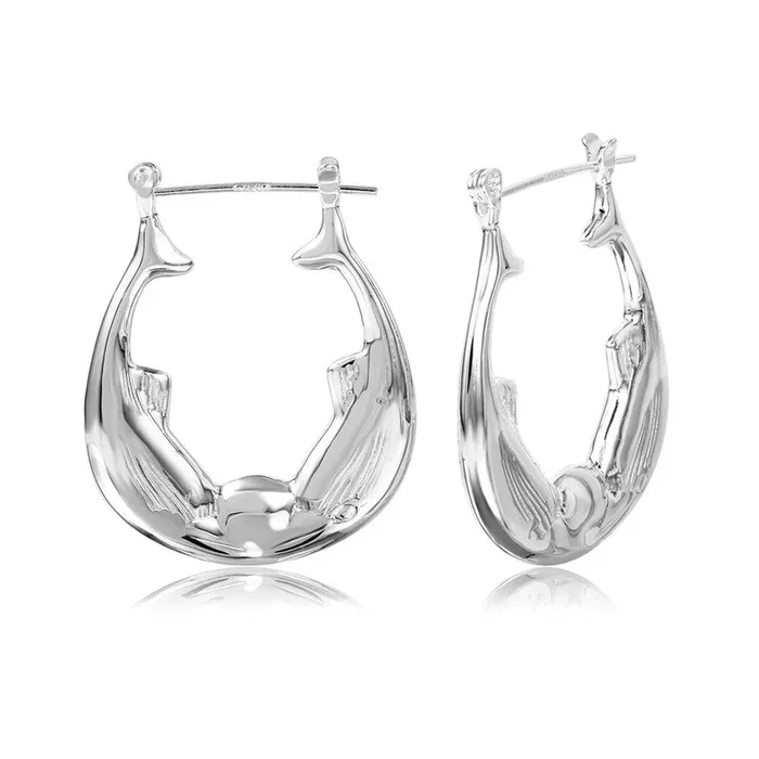 Silver 925 High Polished Double Fish Hoop Earrings – STE00786