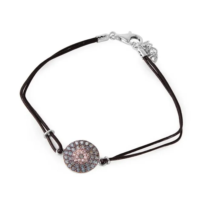 Silver 925 Light Blue CZ Evil Eye Leather Strap Bracelet – BGB00161