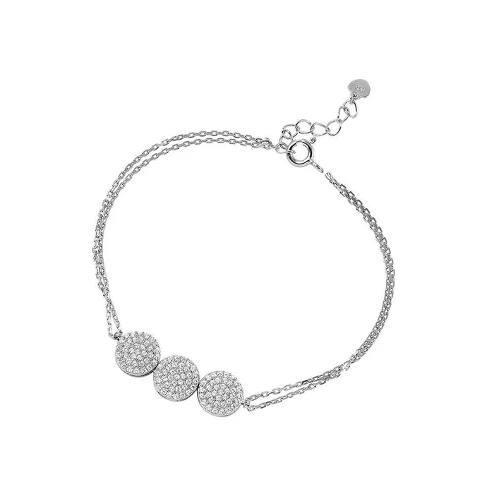 Silver 925 Rhodium Plated 3 Circle Design Bracelet Encrusted with CZ Stones – GMB00028RH