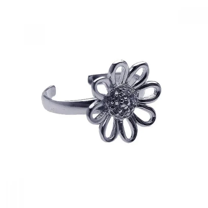 Silver 925 Rhodium Plated Clear CZ Daisy Flower Toe Ring – CZTR6