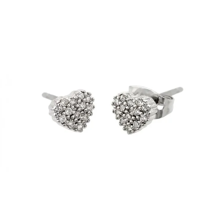 Silver 925 Rhodium Plated Clear Heart CZ Stud Earrings – STE00884CLR