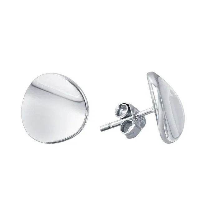 Silver 925 Rhodium Plated Concave Circle Stud Earrings – STE00736