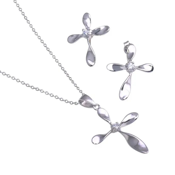 Silver 925 Rhodium Plated Cross CZ Set – STS00236