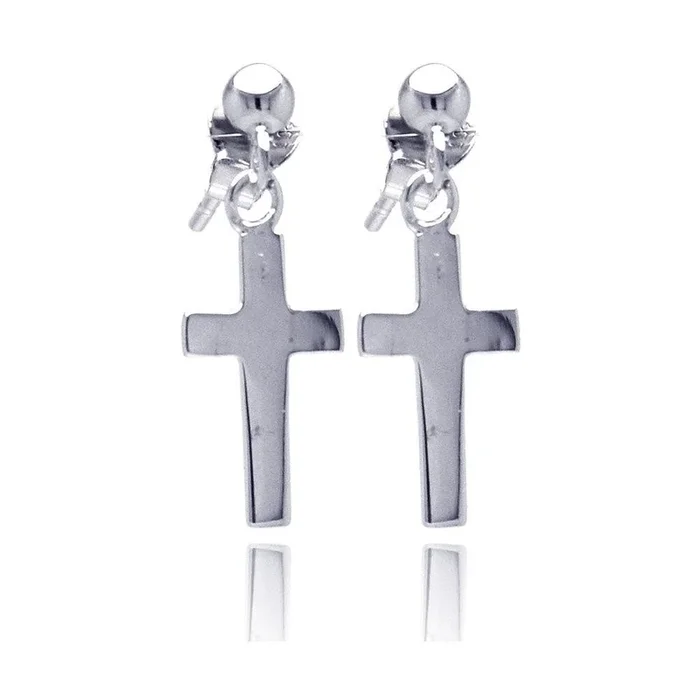 Silver 925 Rhodium Plated Cross Dangling Stud Earrings – STE00760