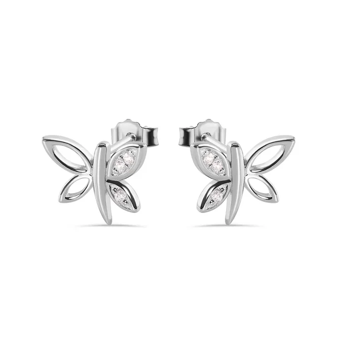 Silver 925 Rhodium Plated Dragonfly Butterfly CZ Stud Earrings – STE00457