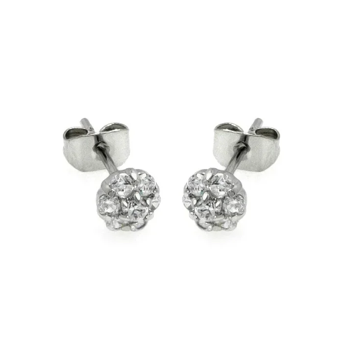Silver 925 Rhodium Plated Flower CZ Stud Earrings – BGE00229