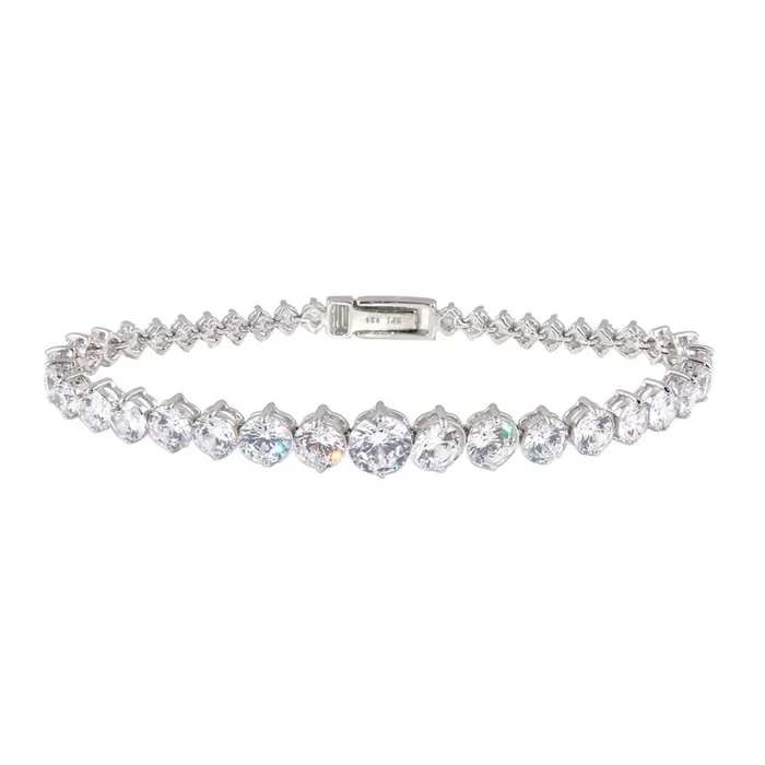 Silver 925 Rhodium Plated Graduated Clear CZ Tennis Bracelet – STB00384