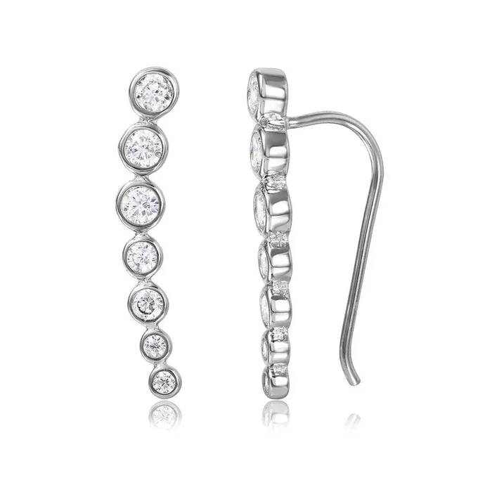 Silver 925 Rhodium Plated Graduated Round CZ Climbing Earrings – STE01065