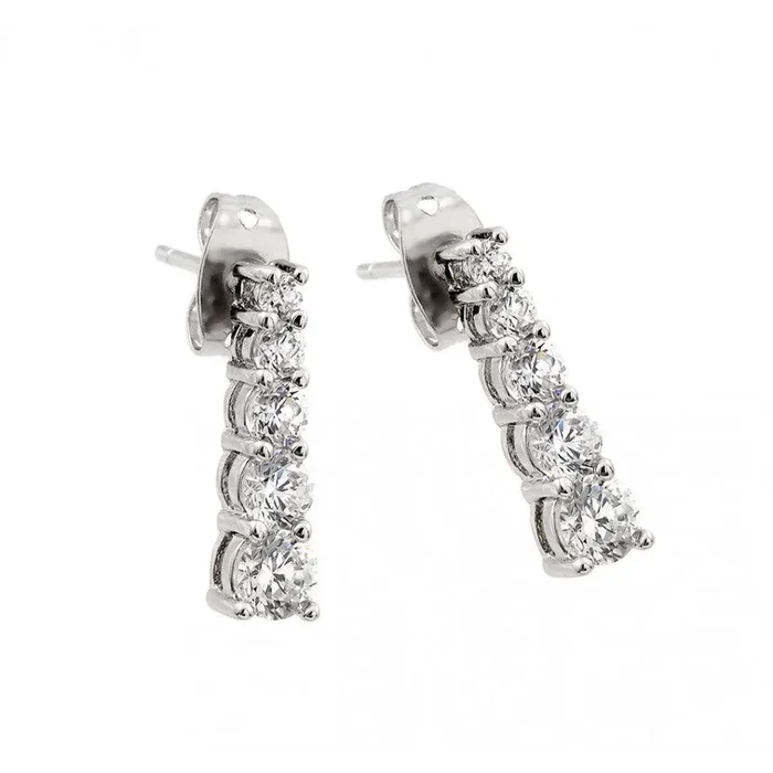 Silver 925 Rhodium Plated Graduated Round CZ Stud Earrings – BGE00402